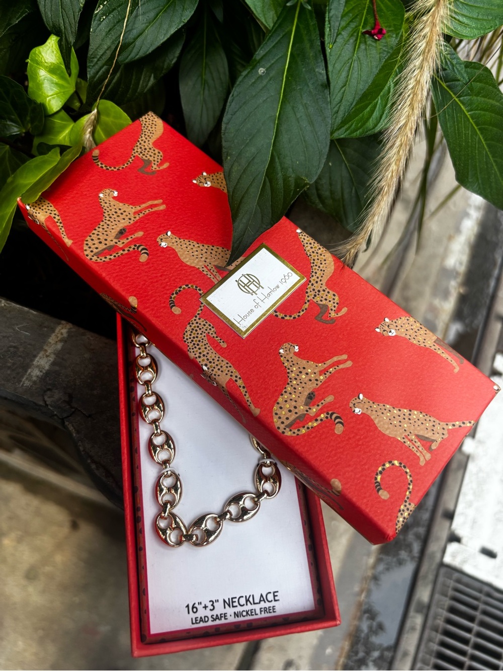 House of Harlow 1960 Gold Chain Necklace with Red Gift Box
